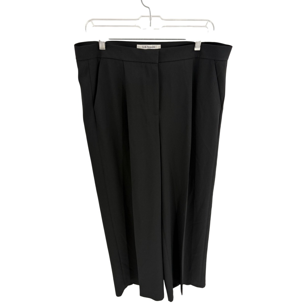 NWT LK Bennett London Black Wide Leg Cropped Trousers Pants Size 12